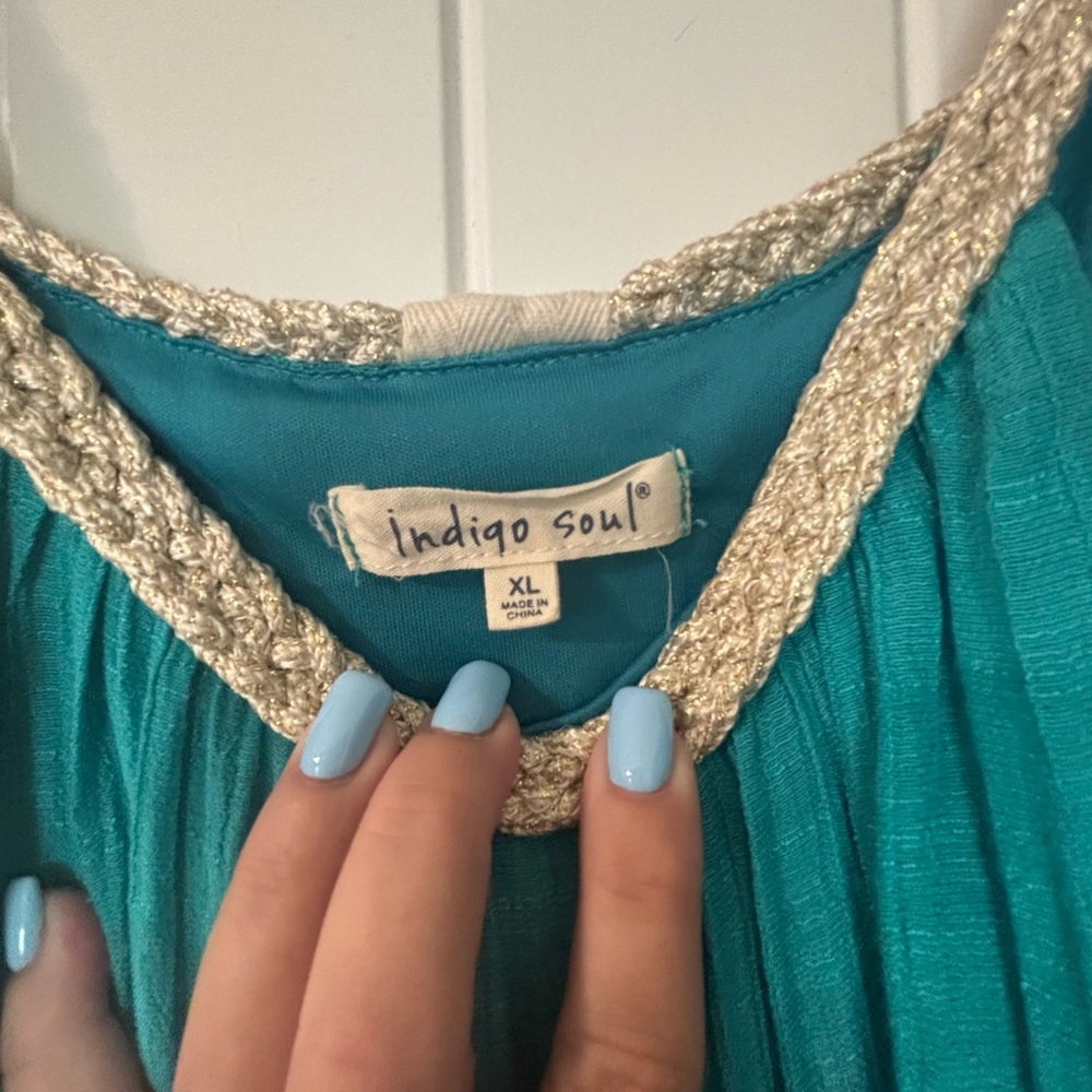 Indigo Soul Turquoise Dress with Metallic Trim